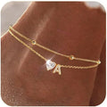 Initial Dainty Layered Heart Anklet