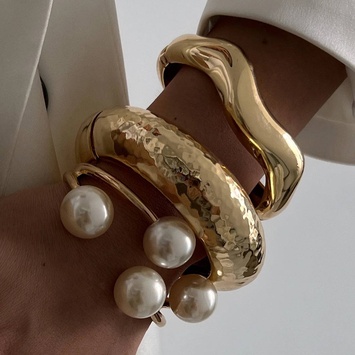 Golden Pearl Stack Cuff